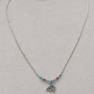 Liquid Silver 925 Fetish Bear Native Tribal Turquoise Coral Necklace